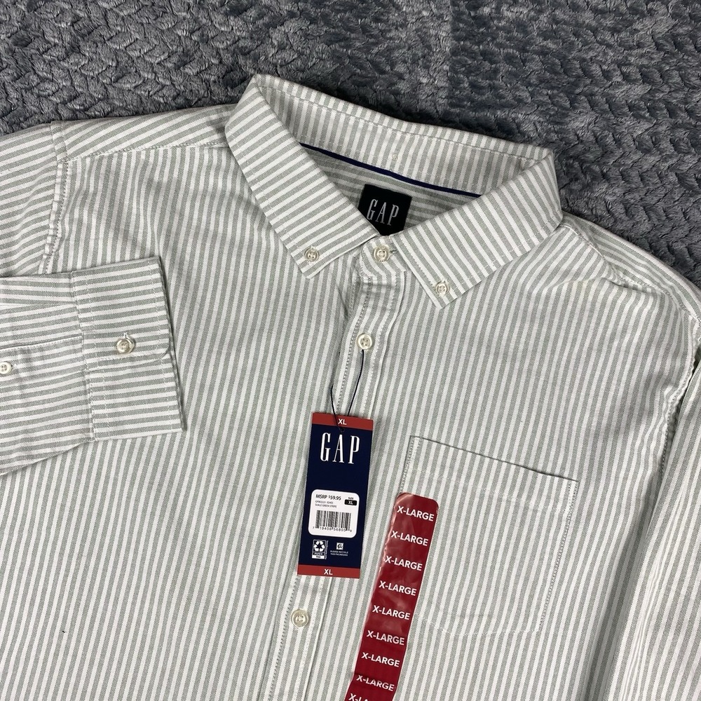 GAP Men's Oxford Shirt Button Down XL NWT Shale Green Stripe